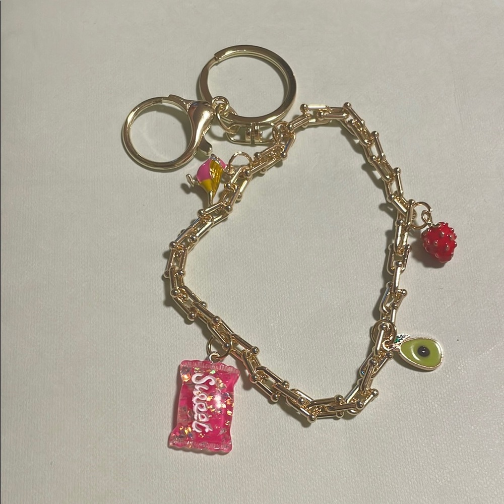 Gold Charm key chain with Colorful Charms